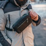 Мужская кожаная черная сумка на пояс бананка Кентукки