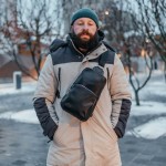 Мужская кожаная сумка слинг Yozone гладкий черный